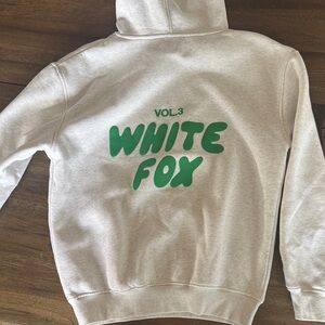 White Fox Hoodie with Green Print